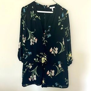 Joie XS silk black floral romper